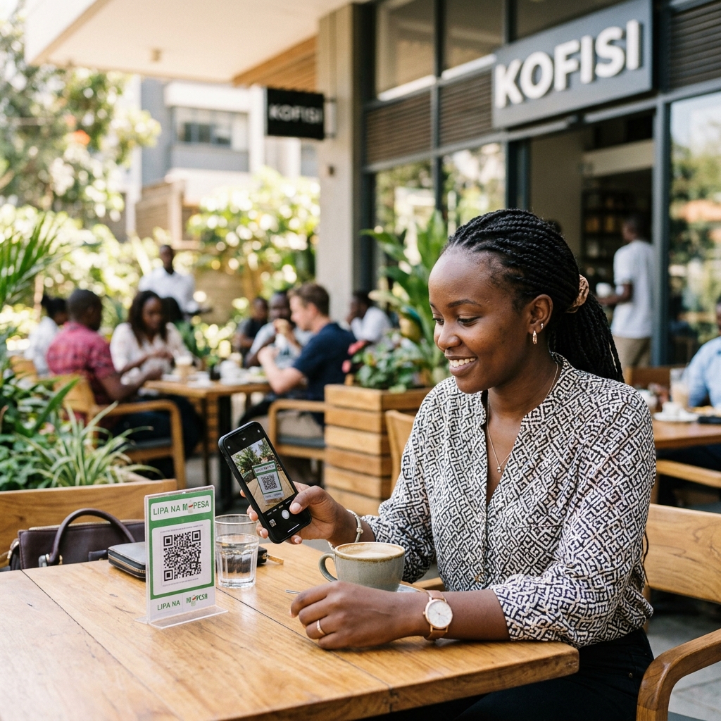 Customer scanning QR code for digital payment